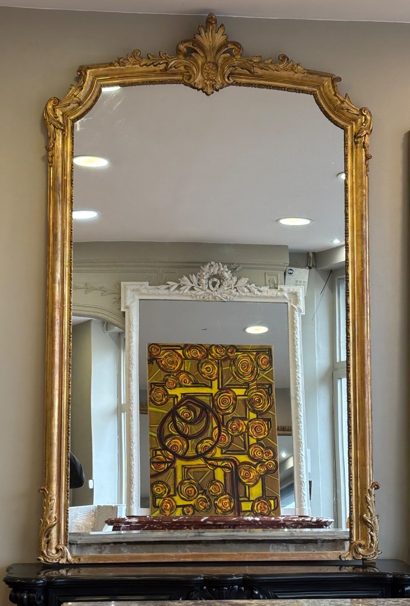 Beautiful Louis XV Style Gilded Fireplace Mirror, 19th Century