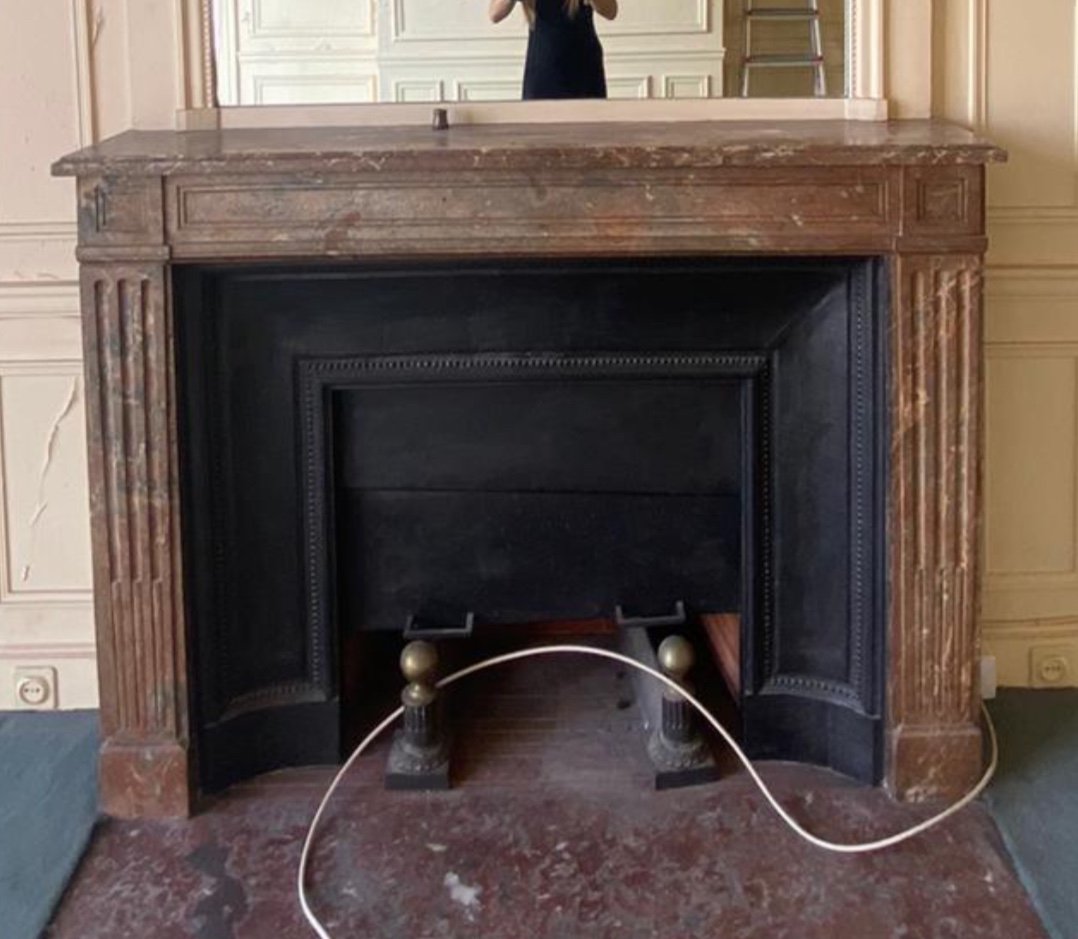 Antique Louis XVI Style Fireplace Made Of Red Marble Dating From The 19th Century 