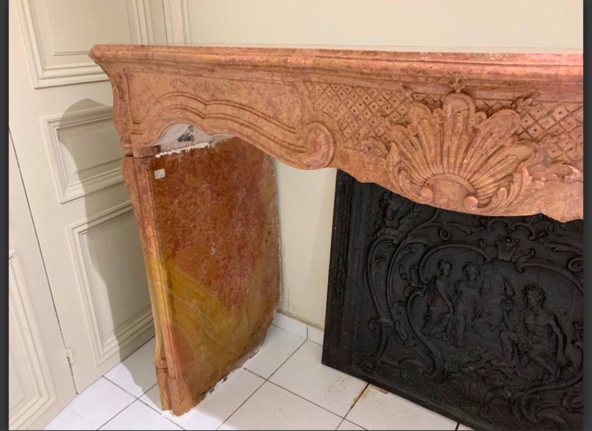 Old Regency Fireplace Made In The 18th Century In Burgundy Stone-photo-2