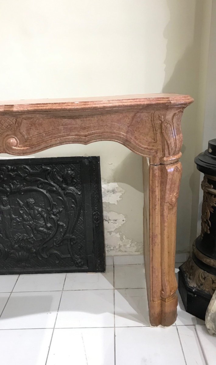 Old Regency Fireplace Made In The 18th Century In Burgundy Stone-photo-2