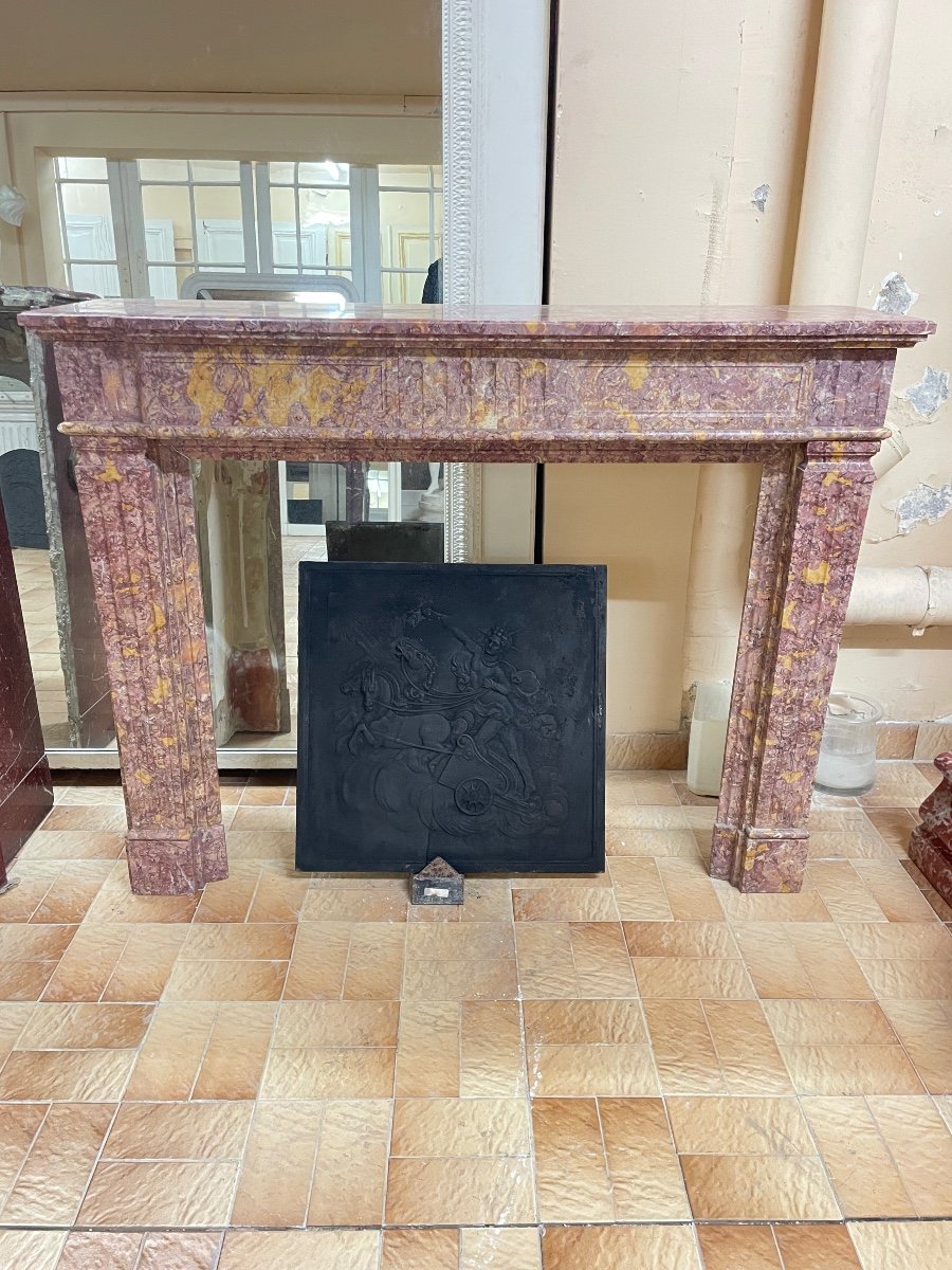 Antique Louis XVI Style Fireplace Made Of Violet Brocatelle Marble, Late 19th Century 