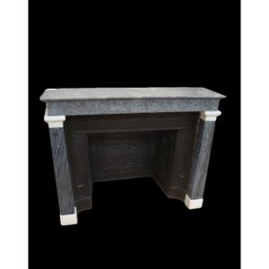 Rare Antique Empire Fireplace In Blue Turquin And White Statuary Bronze Marble