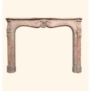 Fine And Elegant Antique Louis XV Style Fireplace In Pink Breche Early 20th Century