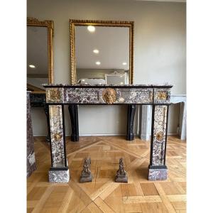 Exceptional Louis XVI Style Bronze Peach Blossom Marble Fireplace