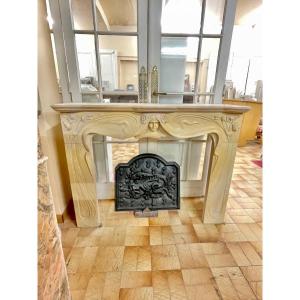 Rare Beautiful Art Nouveau Fireplace With Girl's Head In Yellow Marble 