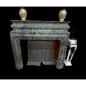 Elegant Old Green Marble Fireplace In Louis XIII Style Called A Hotte Late 19th Century 