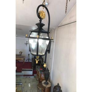 Beautiful Exterior Entrance Lantern Wrought Iron And Gilt Bronze 1950