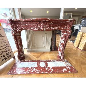 Beautiful Antique Louis XV Style Fireplace In Incarna Turquin Marble From The End Of The 19th Century