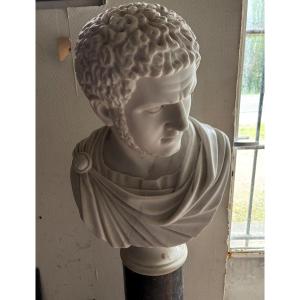 Beautiful White Marble Bust Representing An Emperor 20th Century 