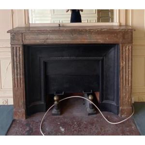 Antique Louis XVI Style Fireplace Made Of Red Marble Dating From The 19th Century 