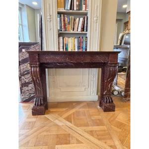 Antique Empire Style Red Griotte Marble Fireplace Made At The End Of The 19th Century