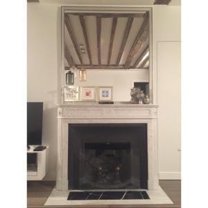 Antique Louis XVI Style Fireplace Made Of White Carrara Marble, Late 19th Century 