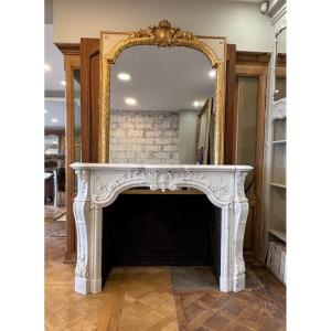 Exceptional Antique Louis XV Style White Carrara Marble Fireplace, Richly Carved 