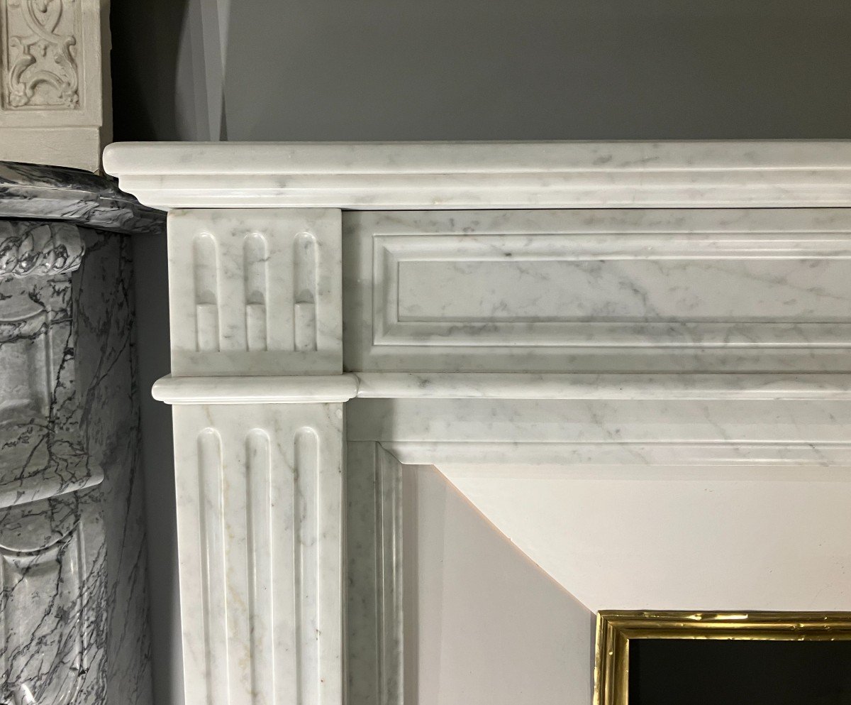 Antique Louis XVI Style Fireplace In White Marble.-photo-1