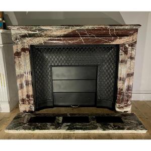 Large Antique Louis XIV Style Fireplace In Ribboned Campan Marble.