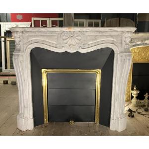 Antique Louis XV Style Fireplace In White Marble.