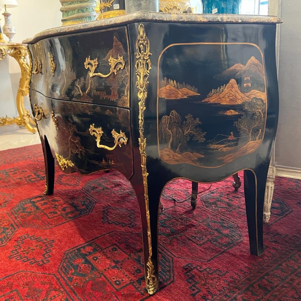 Louis XV Style Saute Commode In Chinese Lacquer Late XIX Ieme-photo-5