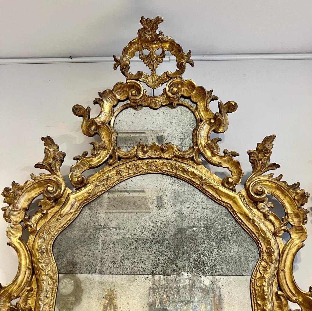 Pair Of Large Regency Mirrors In Golden Wood 18th Century Mercury Ice-photo-3