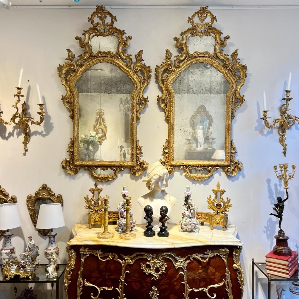 Pair Of Large Regency Mirrors In Golden Wood 18th Century Mercury Ice-photo-5