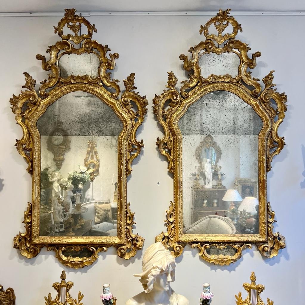 Pair Of Large Regency Mirrors In Golden Wood 18th Century Mercury Ice