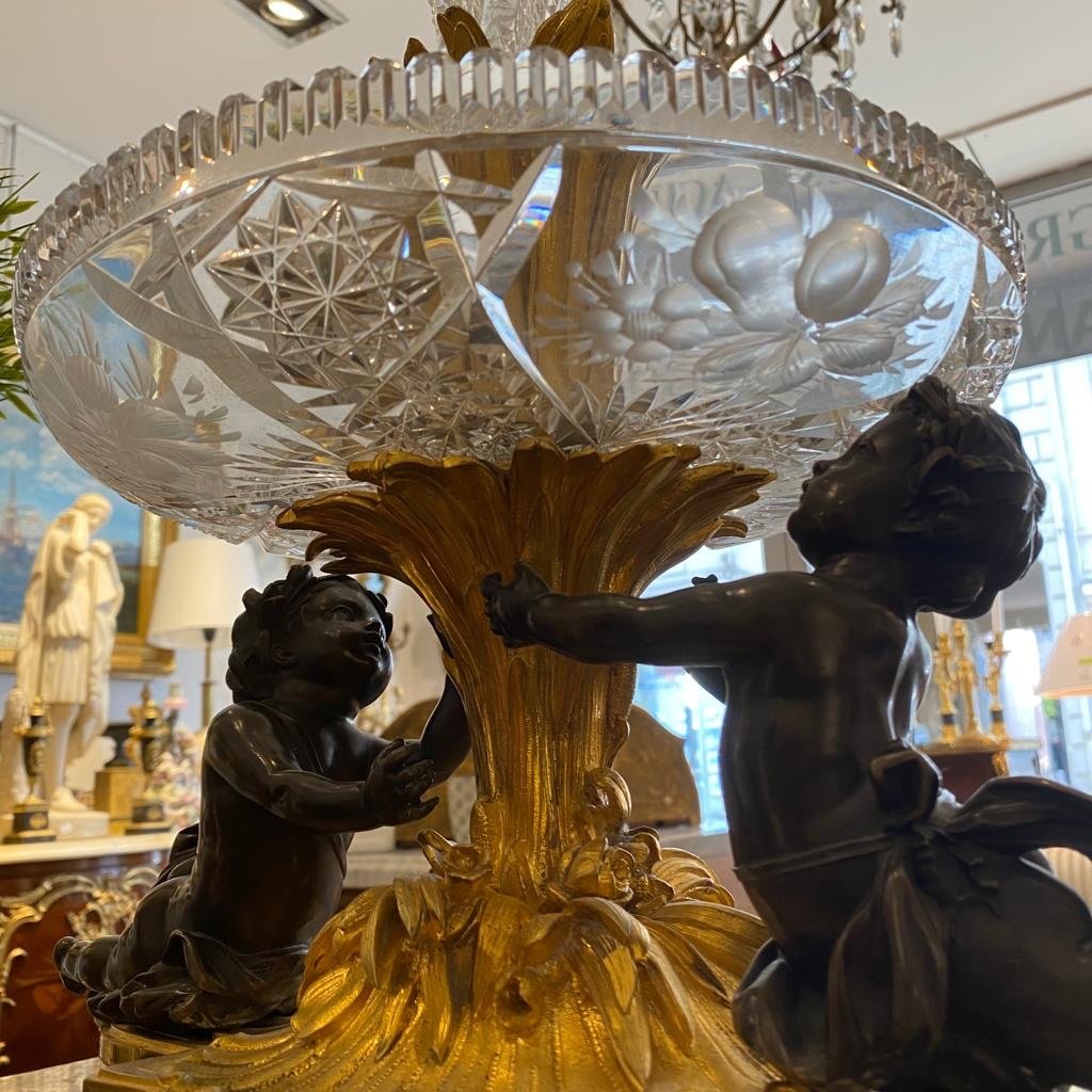 Large Centerpiece In Gilt Bronze And Crystal Decorations With Puttis From Maison Picard XIX Ieme-photo-4