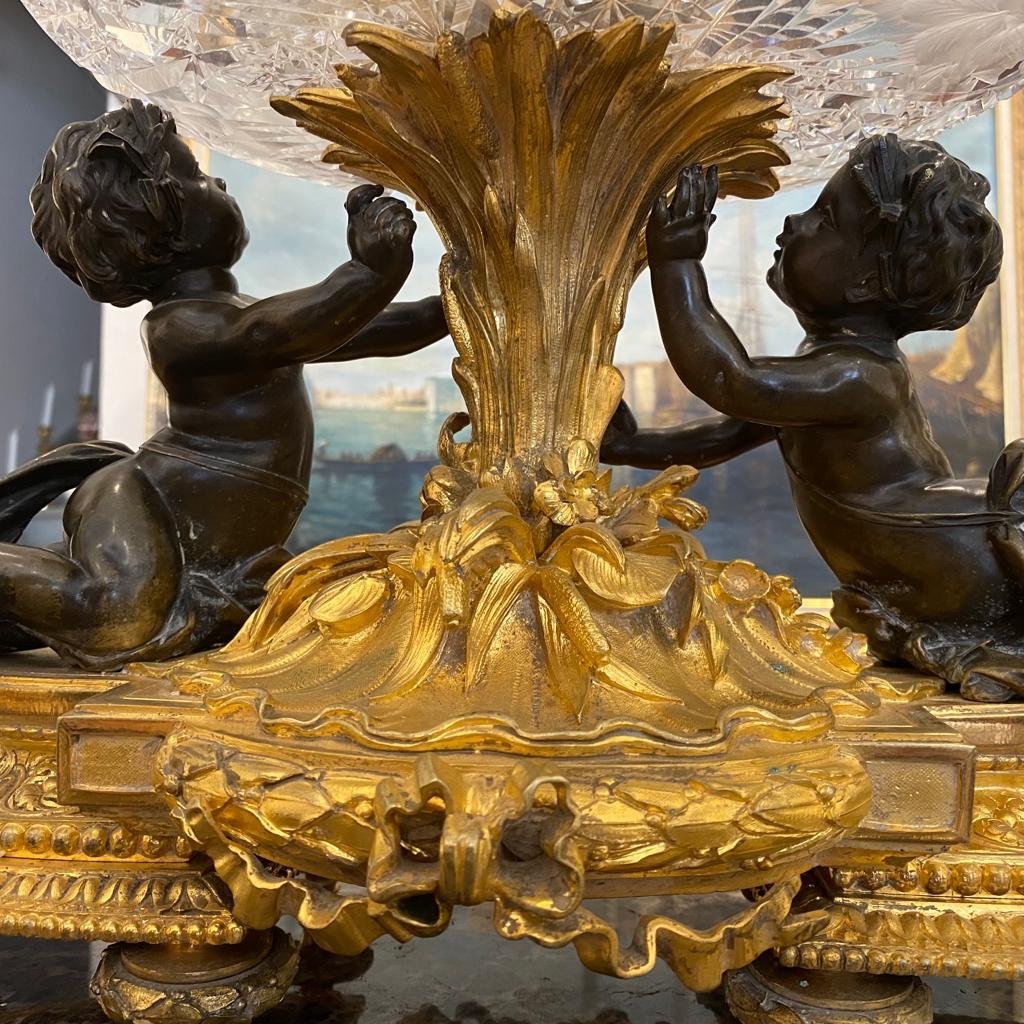 Large Centerpiece In Gilt Bronze And Crystal Decorations With Puttis From Maison Picard XIX Ieme-photo-8