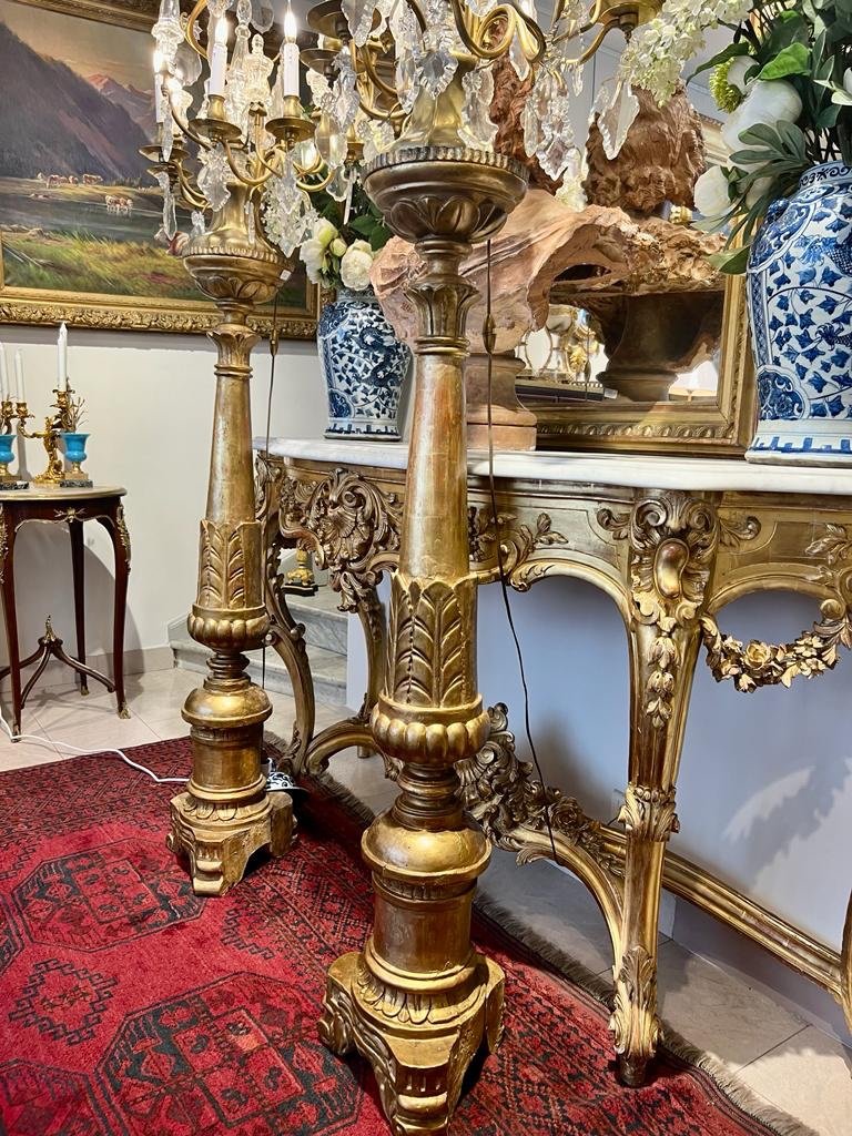 Pair Of Torchiere Doors In Golden Wood From The 18th Century-photo-8