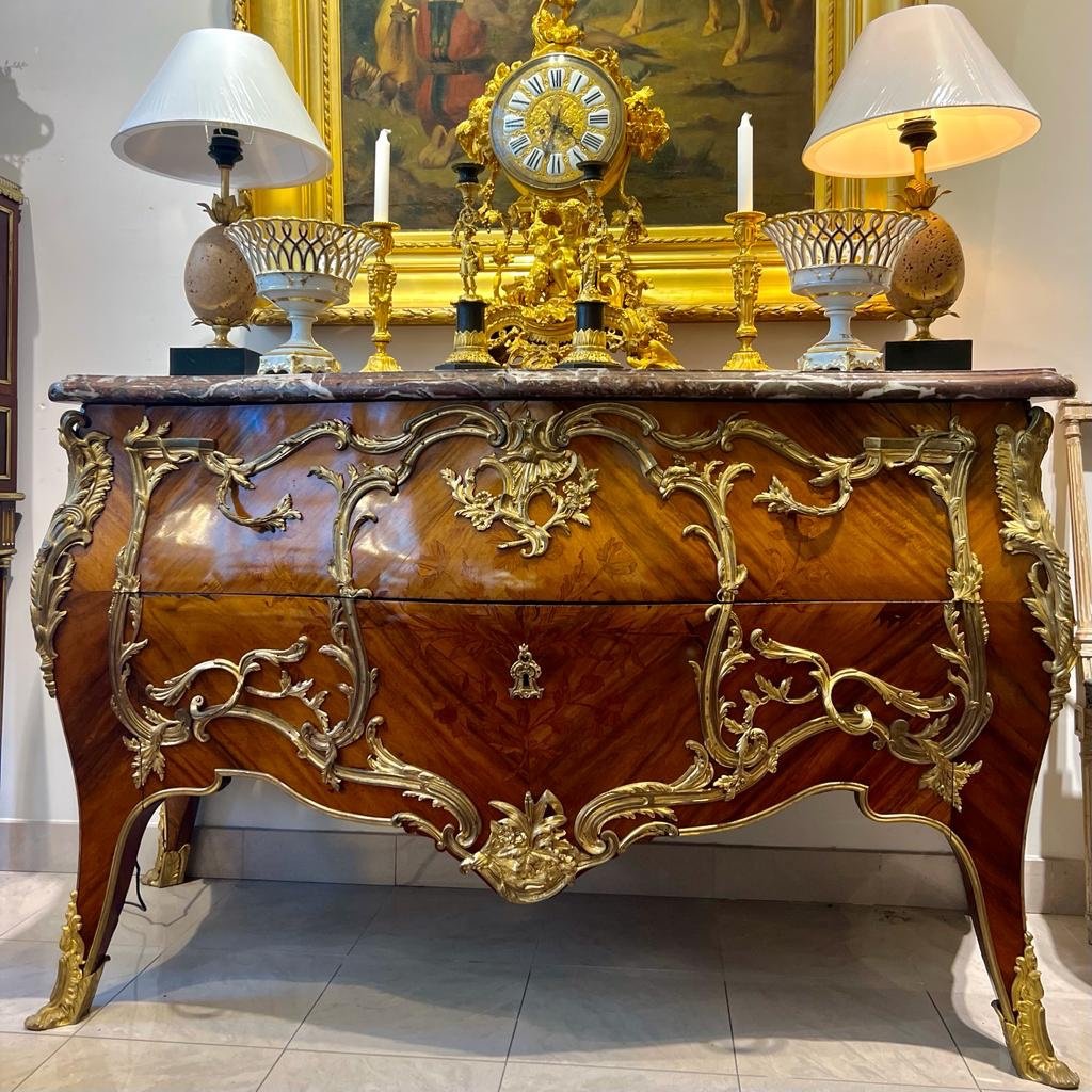 Louis XV Style Dresser In Napoleon Ili Period Marquetry