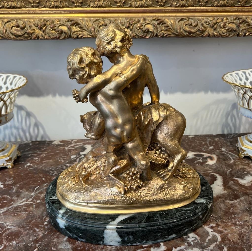 Group In Gilt Bronze After Clodion On Marble Base From The End Of The XIXth Century-photo-4