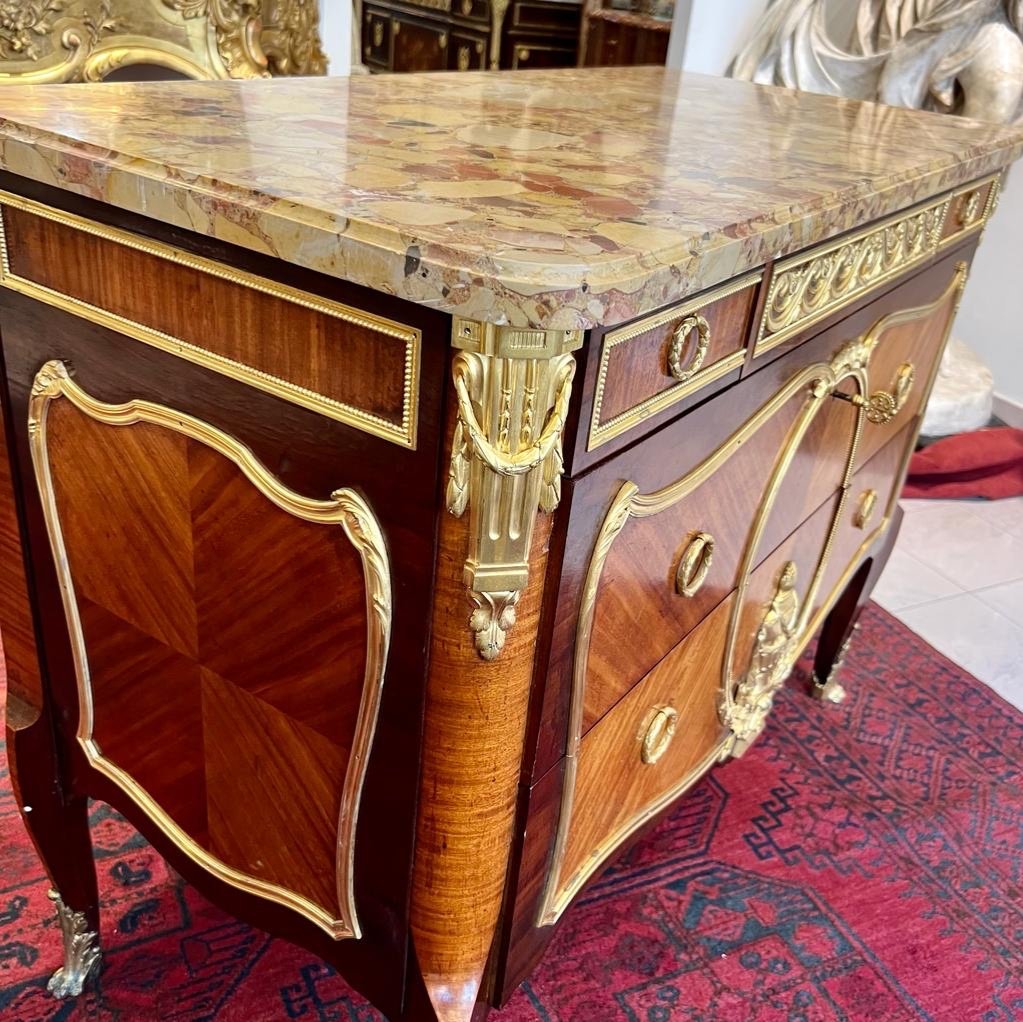 Commode Transition D’apparat Garnie De Bronzes Et Dessus Marbre XIX Ieme -photo-1