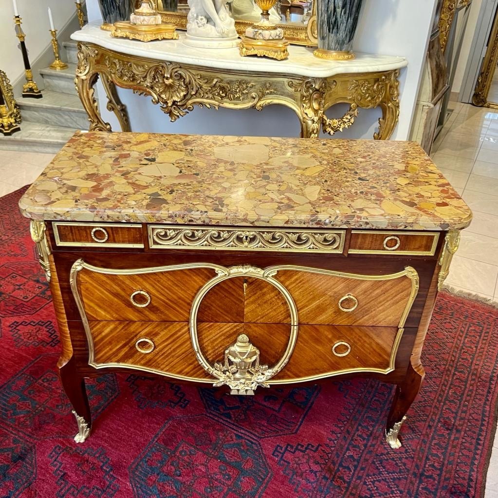 Commode Transition D’apparat Garnie De Bronzes Et Dessus Marbre XIX Ieme -photo-3