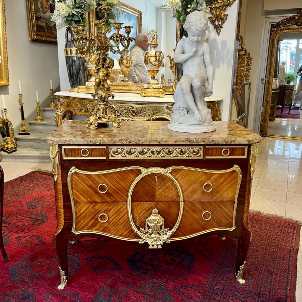 Commode Transition D’apparat Garnie De Bronzes Et Dessus Marbre XIX Ieme -photo-7