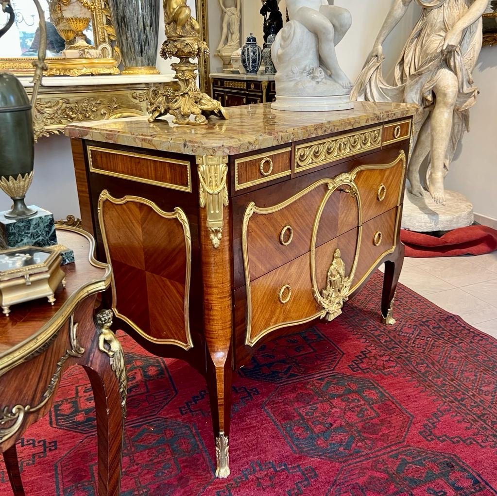 Commode Transition D’apparat Garnie De Bronzes Et Dessus Marbre XIX Ieme -photo-8