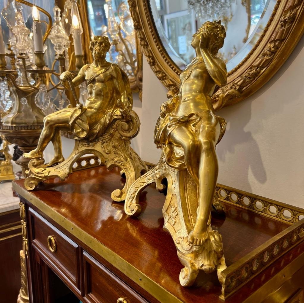 Pair Of Andirons In The Antique In Gilt Bronze From The Eighteenth Century-photo-4