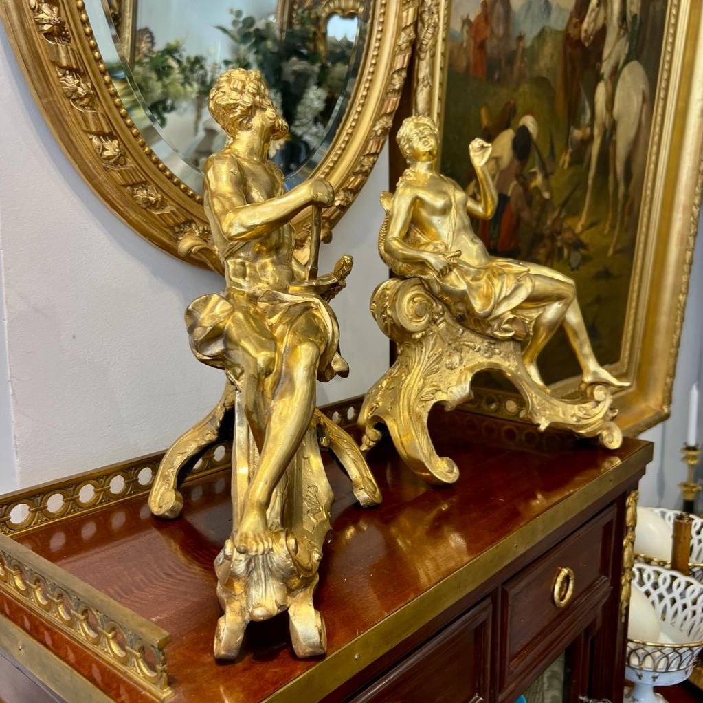 Pair Of Andirons In The Antique In Gilt Bronze From The Eighteenth Century-photo-4