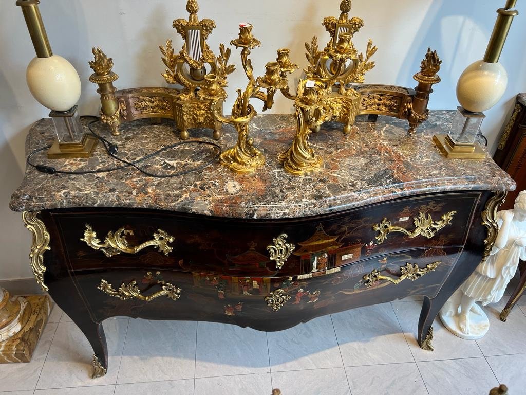 Large Curved Chest Of Drawers In Chinese Lacquer Louis XV Style From The Late XIX Ieme Period-photo-2