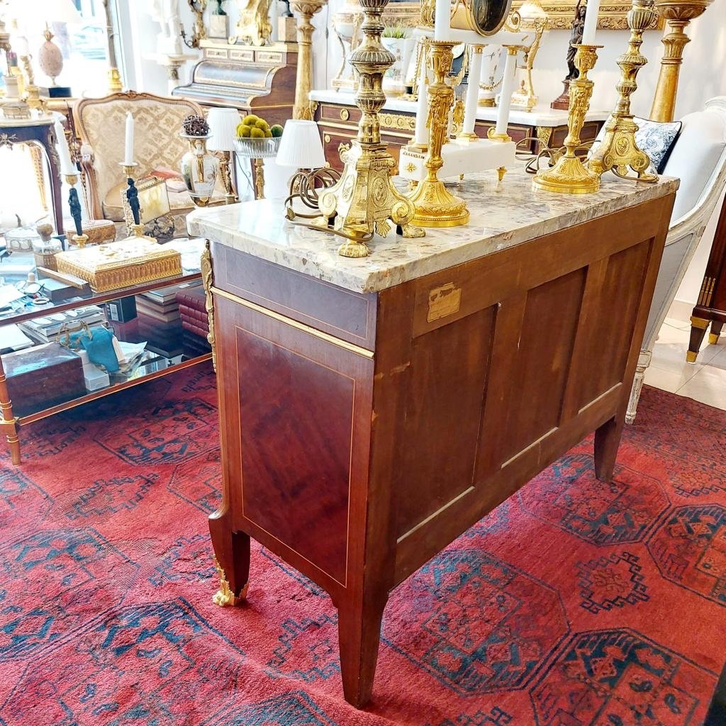 Commode De Style Transition à Ressaut En Marqueterie D’époque Napoléon Ili -photo-1