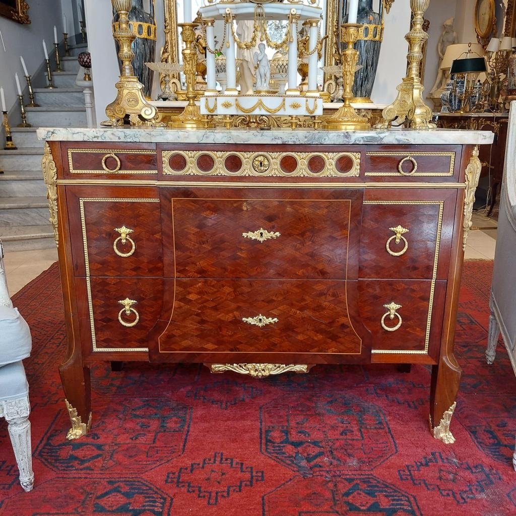 Commode De Style Transition à Ressaut En Marqueterie D’époque Napoléon Ili -photo-2