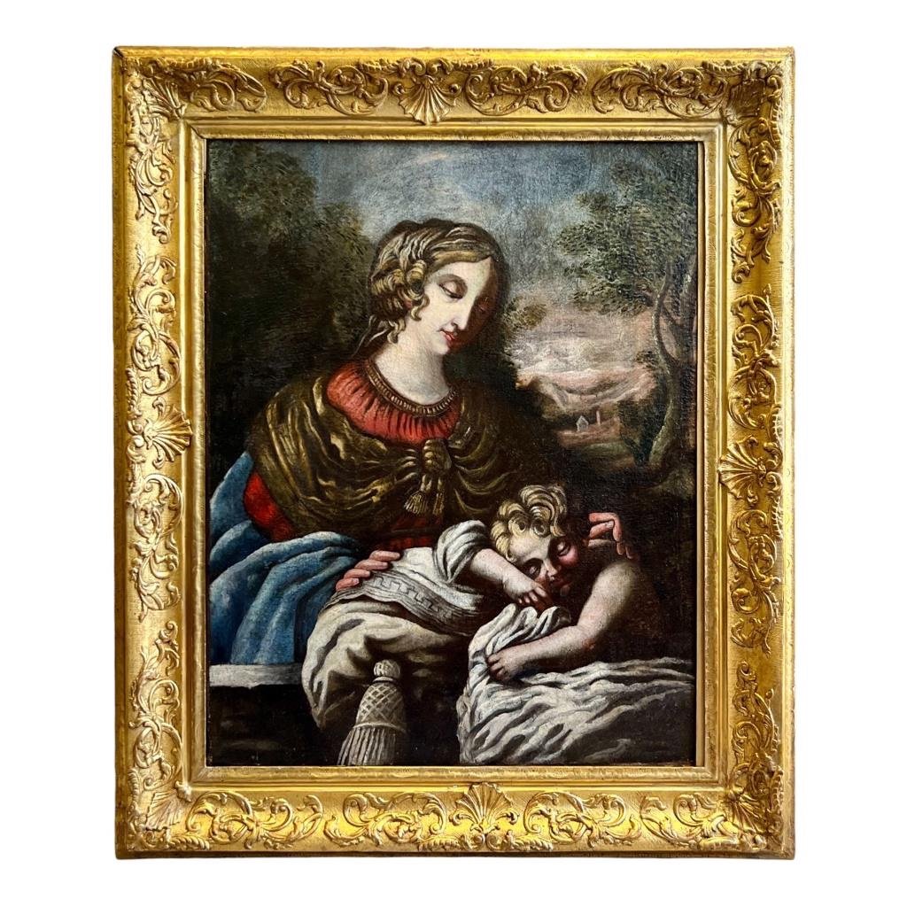 Table Oil On Canvas Virgin And Child Tuscan School Early 17th-photo-2