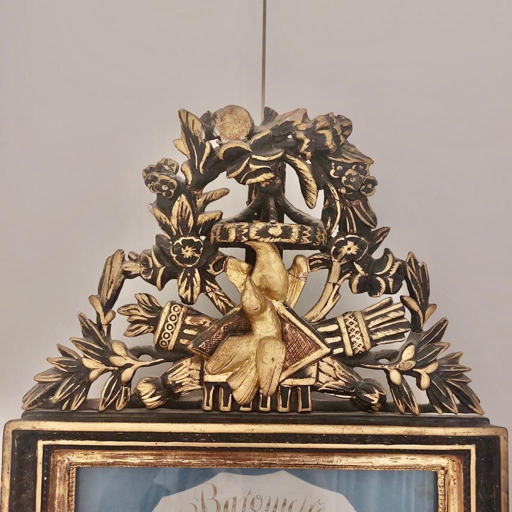 Baromètre En Bois Doré D’époque Louis XVI à Décors de colombes d’époque 18 Ieme -photo-4