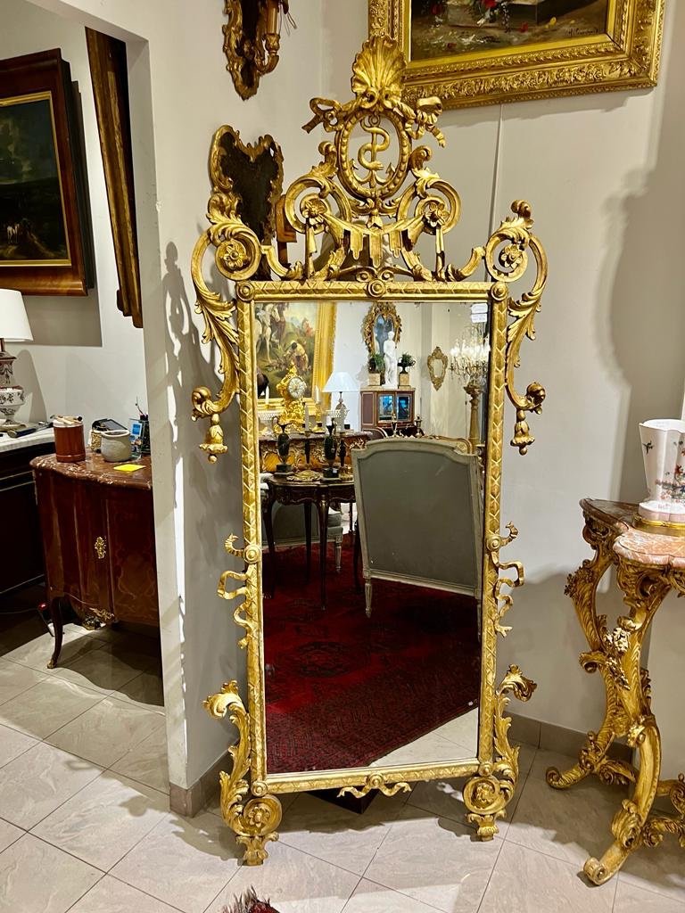 Mirror Between Two In Golden Wood Eighteenth Century Italy