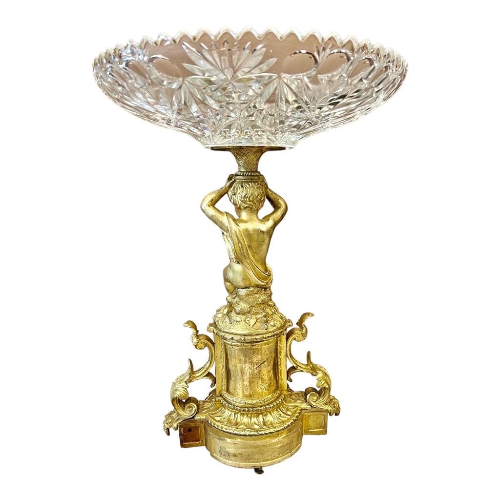 Cut Crystal Cup Mounted On A Gilt Bronze Base With Putti Napoleon Ili Period-photo-4