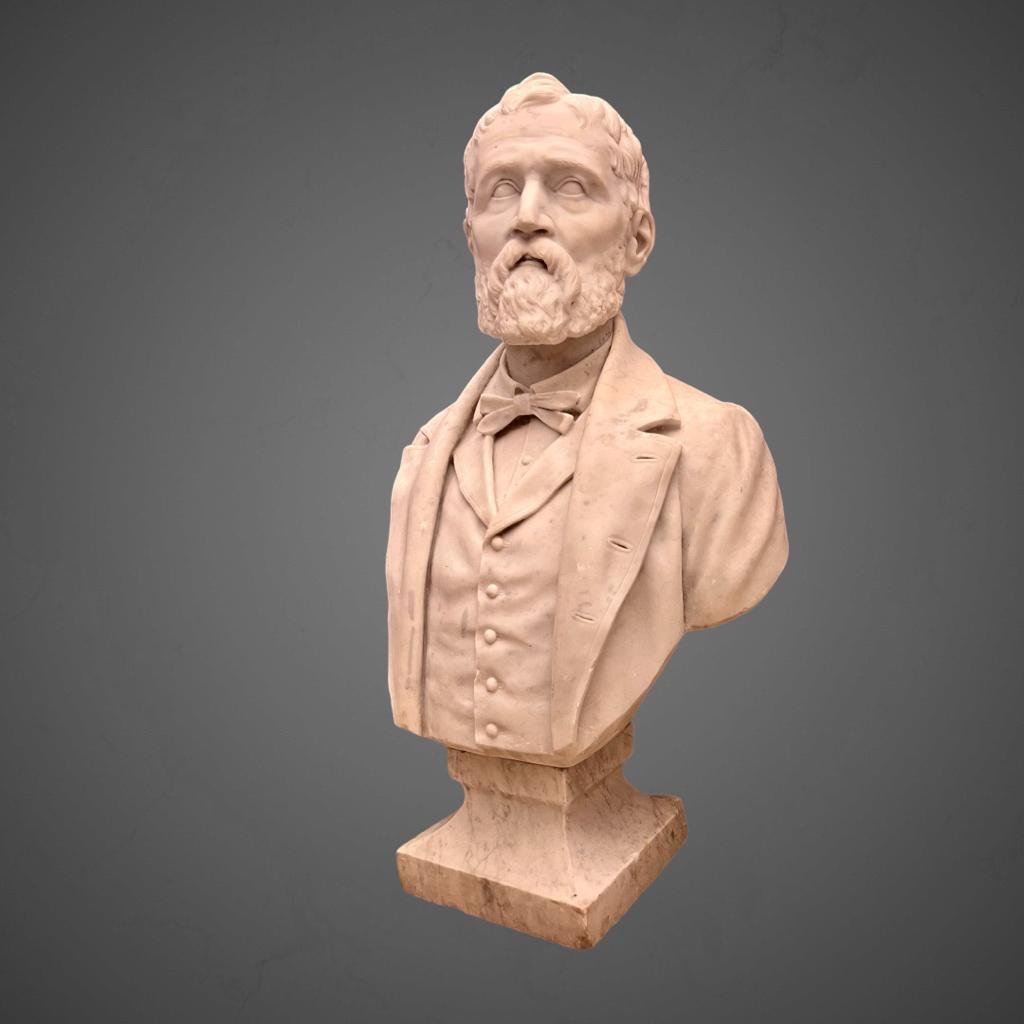 Bust Of A Man In Marble End XIX Ieme By Joseph Vallet (1841-1920)-photo-4