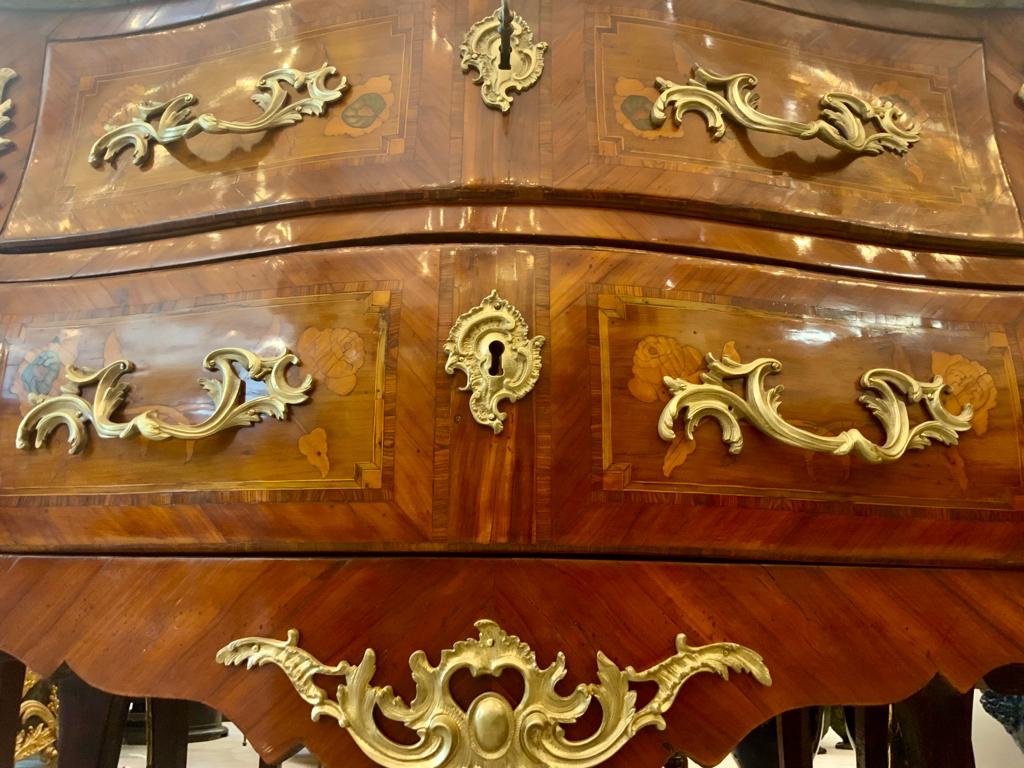 Curved Louis XV Sauteuse Commode In Flower Marquetry From The 18th Century-photo-3