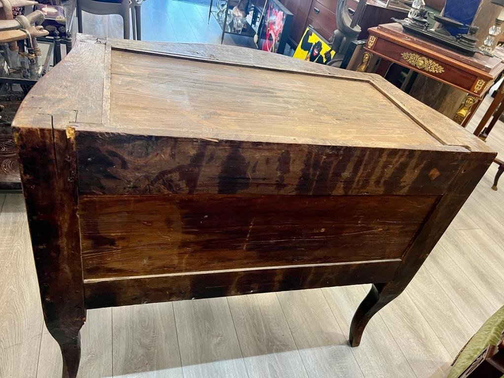 Curved Louis XV Sauteuse Commode In Flower Marquetry From The 18th Century-photo-6