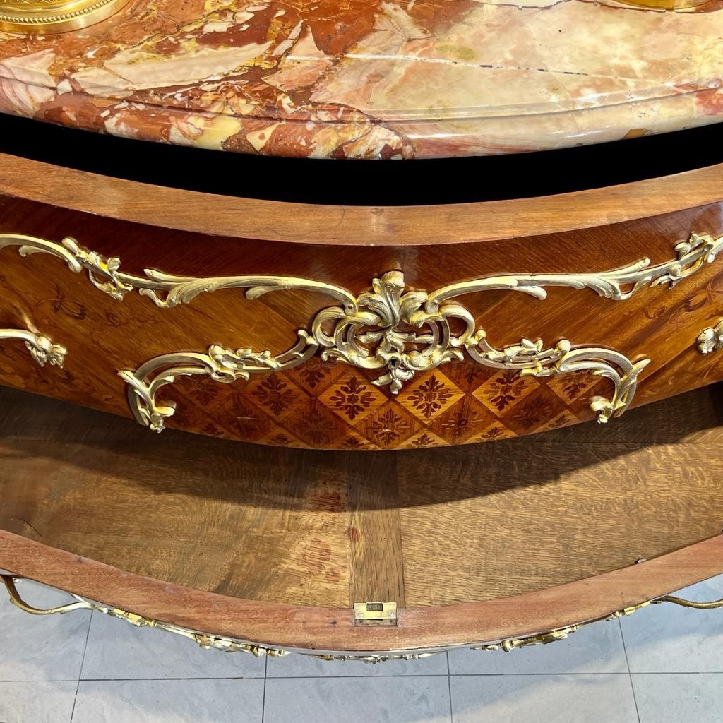 Commode D’apparat En Marqueterie De Fleurs De Style  Louis XV D’époque Fin XIX Ieme -photo-3