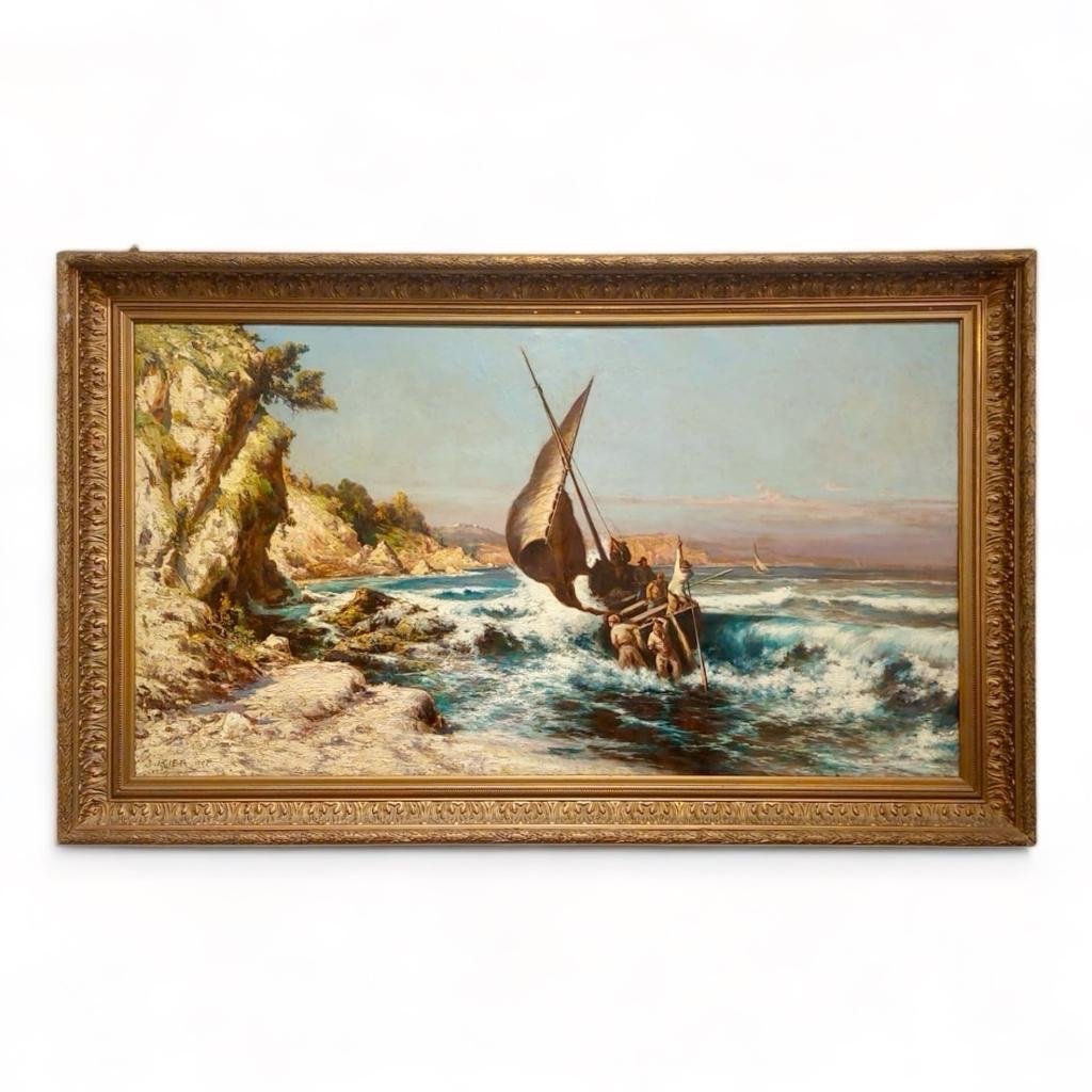 Large Marine Painting By Jules Izier (170 X 103) Late 19th Century-photo-3