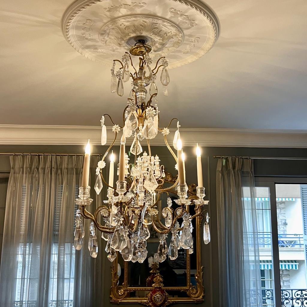 Rock Crystal Chandelier With 8 Lights From Maison Baguès Early 20th Century-photo-3