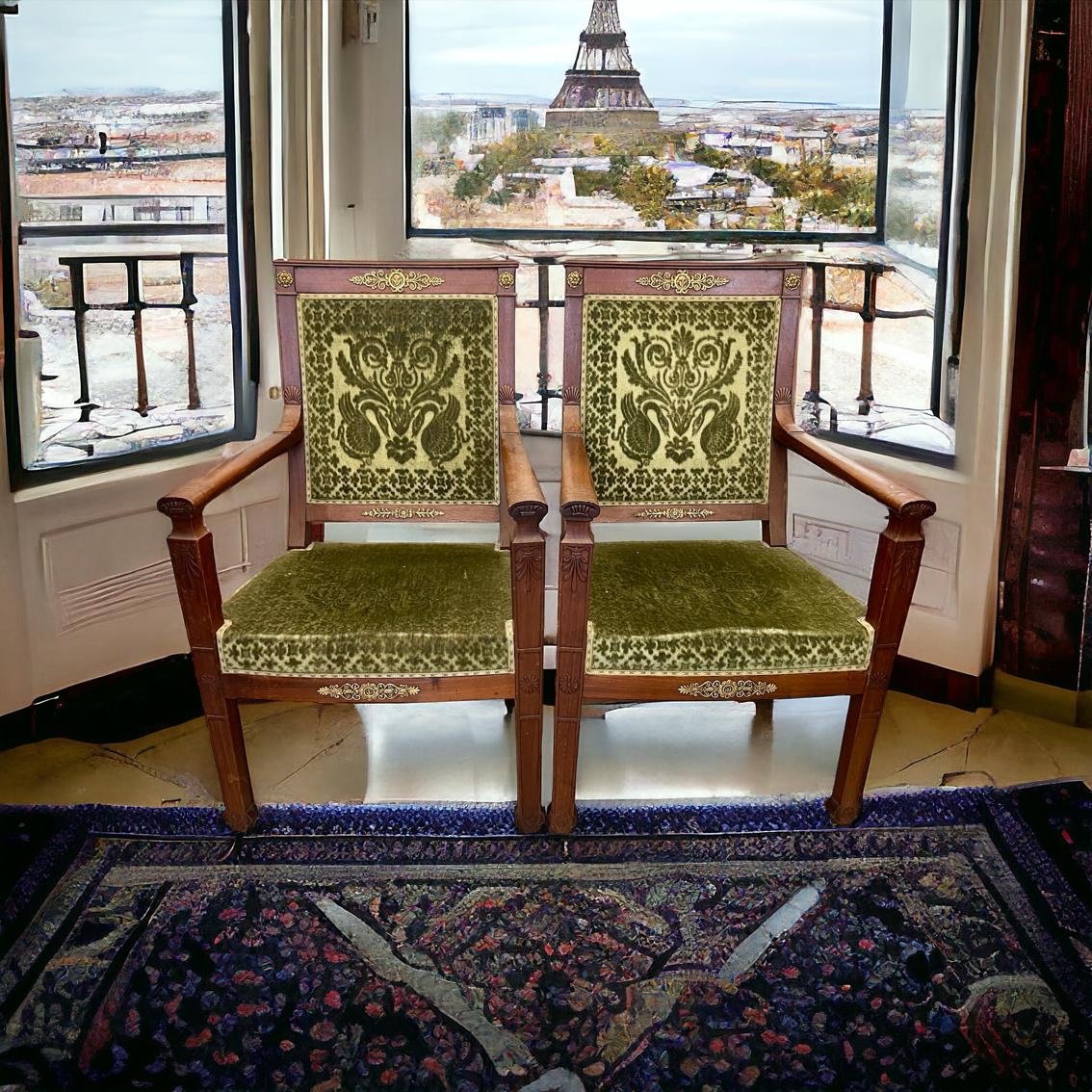 Pair Of Directoire Style Armchairs In Mahogany, 19th Century -photo-4