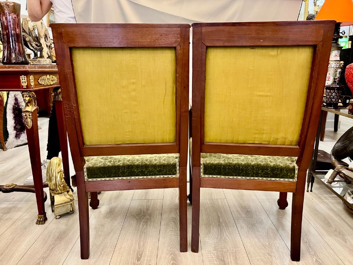 Pair Of Directoire Style Armchairs In Mahogany, 19th Century -photo-1